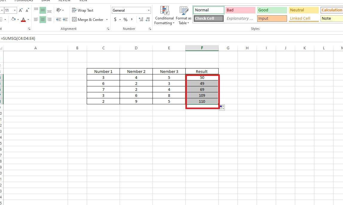 hàm bình phương trong excel