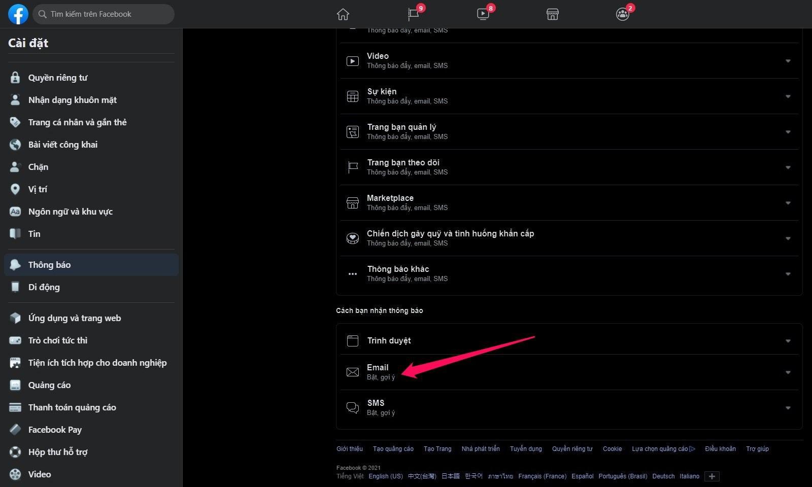 làm thế nào để tắt thông báo facebook trên gmail