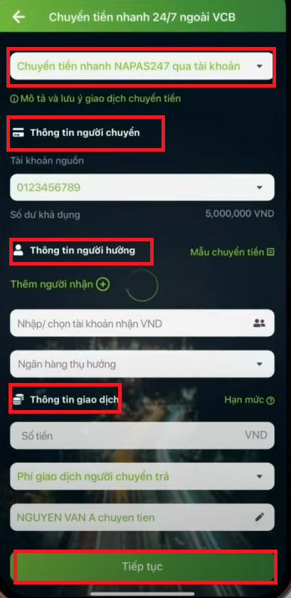 cách chuyển khoản vietcombank qua tin nhắn