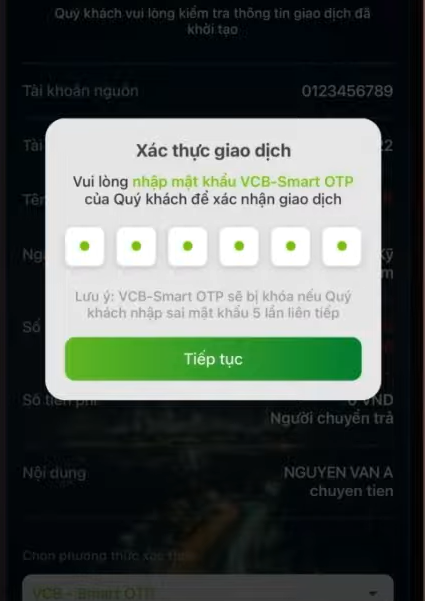 cách chuyển khoản vietcombank qua tin nhắn