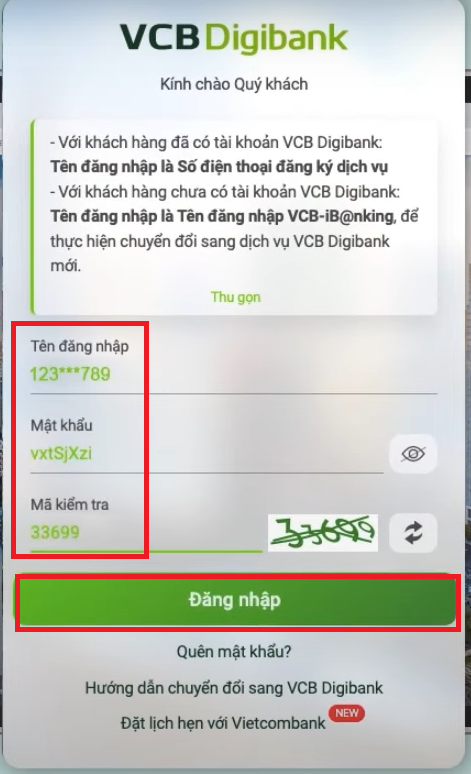 cách chuyển khoản vietcombank qua tin nhắn
