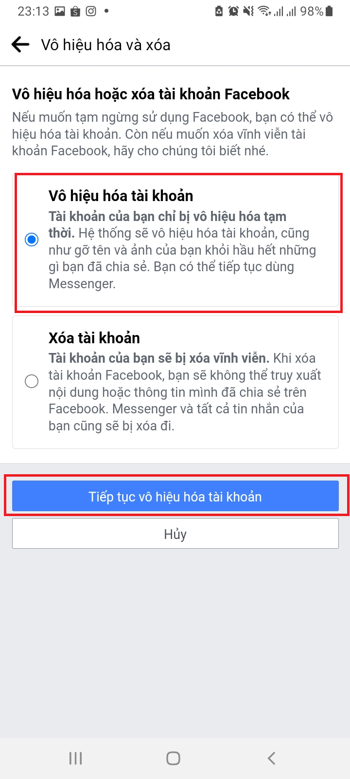 cách deactive facebook