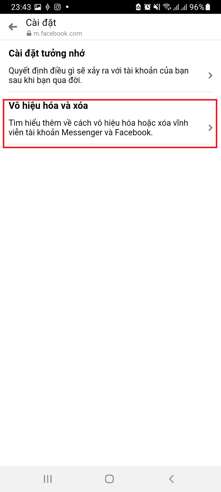 cách deactivate Facebook