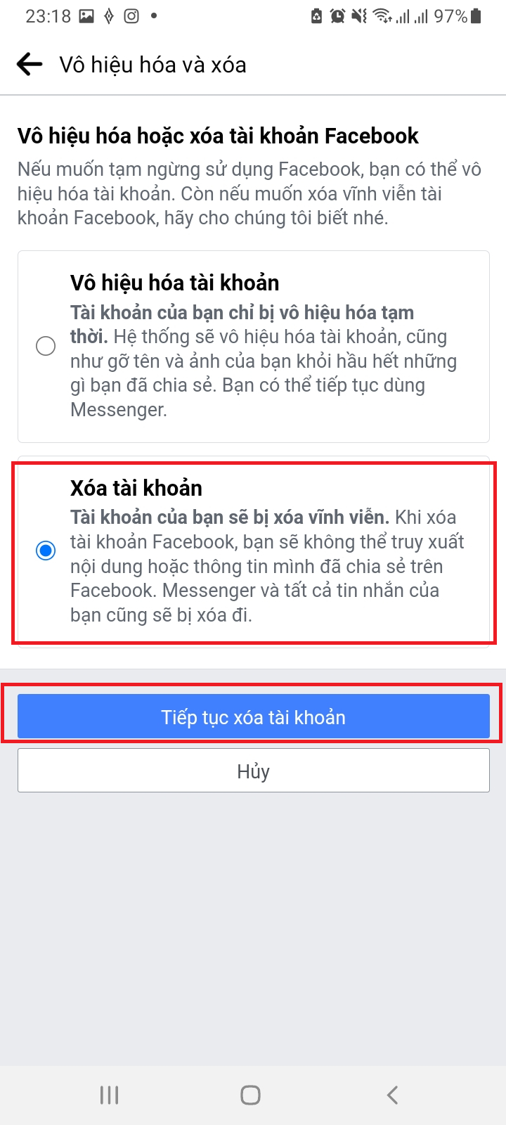 cách deactivate Facebook