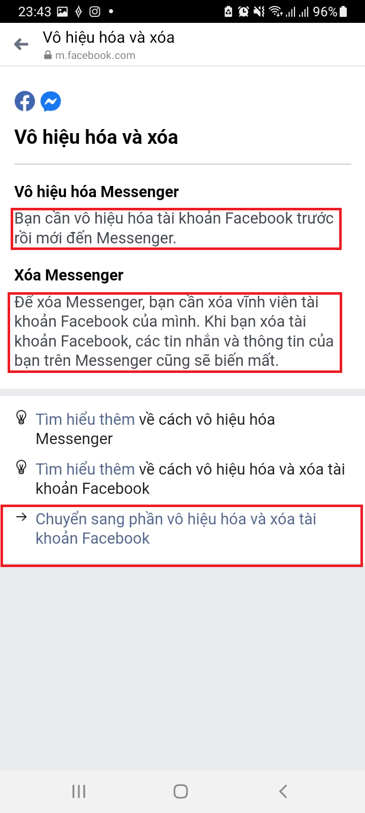 cách deactivate Facebook