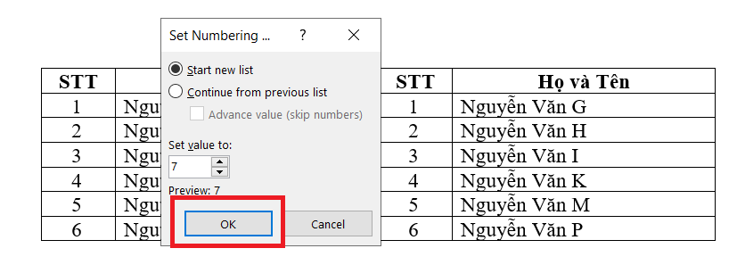 đánh số thứ tự trong word