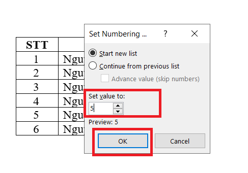 đánh số thứ tự trong word