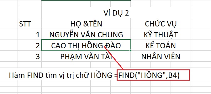 hàm find trong excel