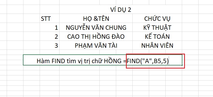 hàm find trong excel