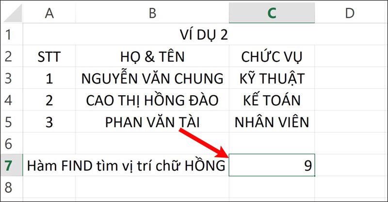 hàm find trong excel