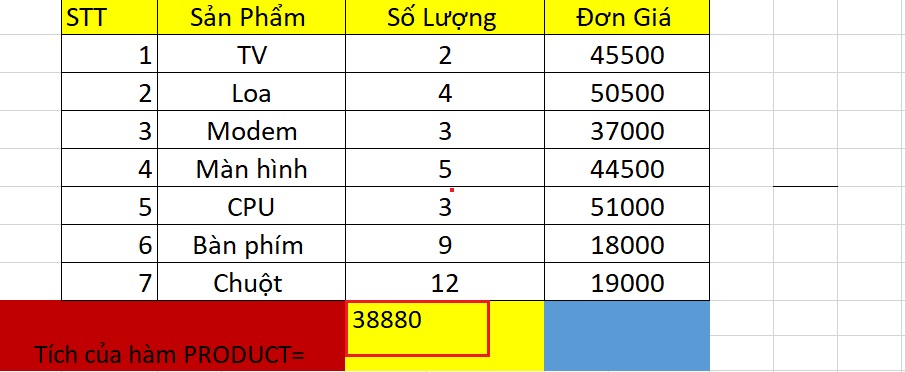 hàm nhân trong excel