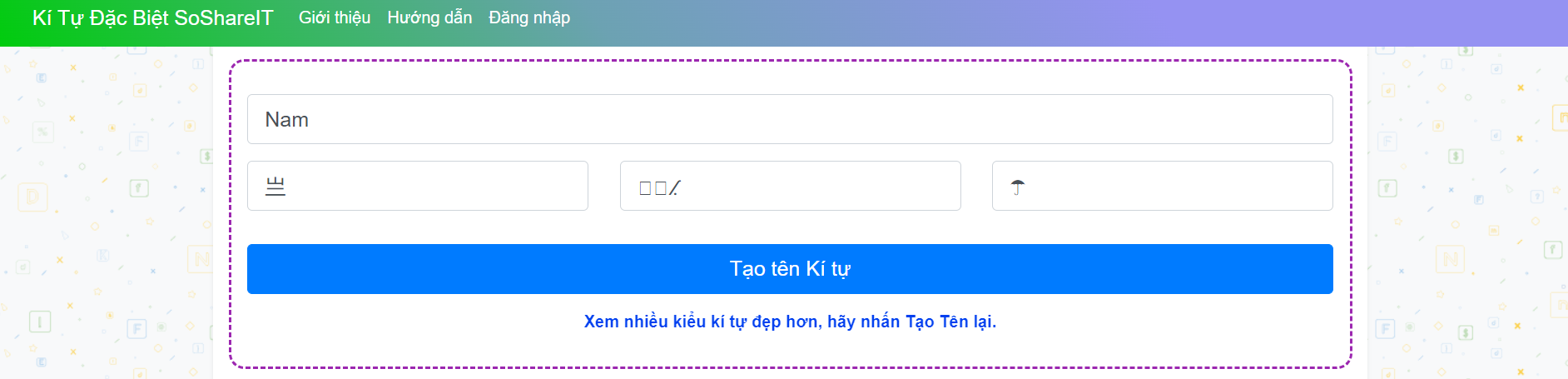 kí tự đặc biệt soshareit