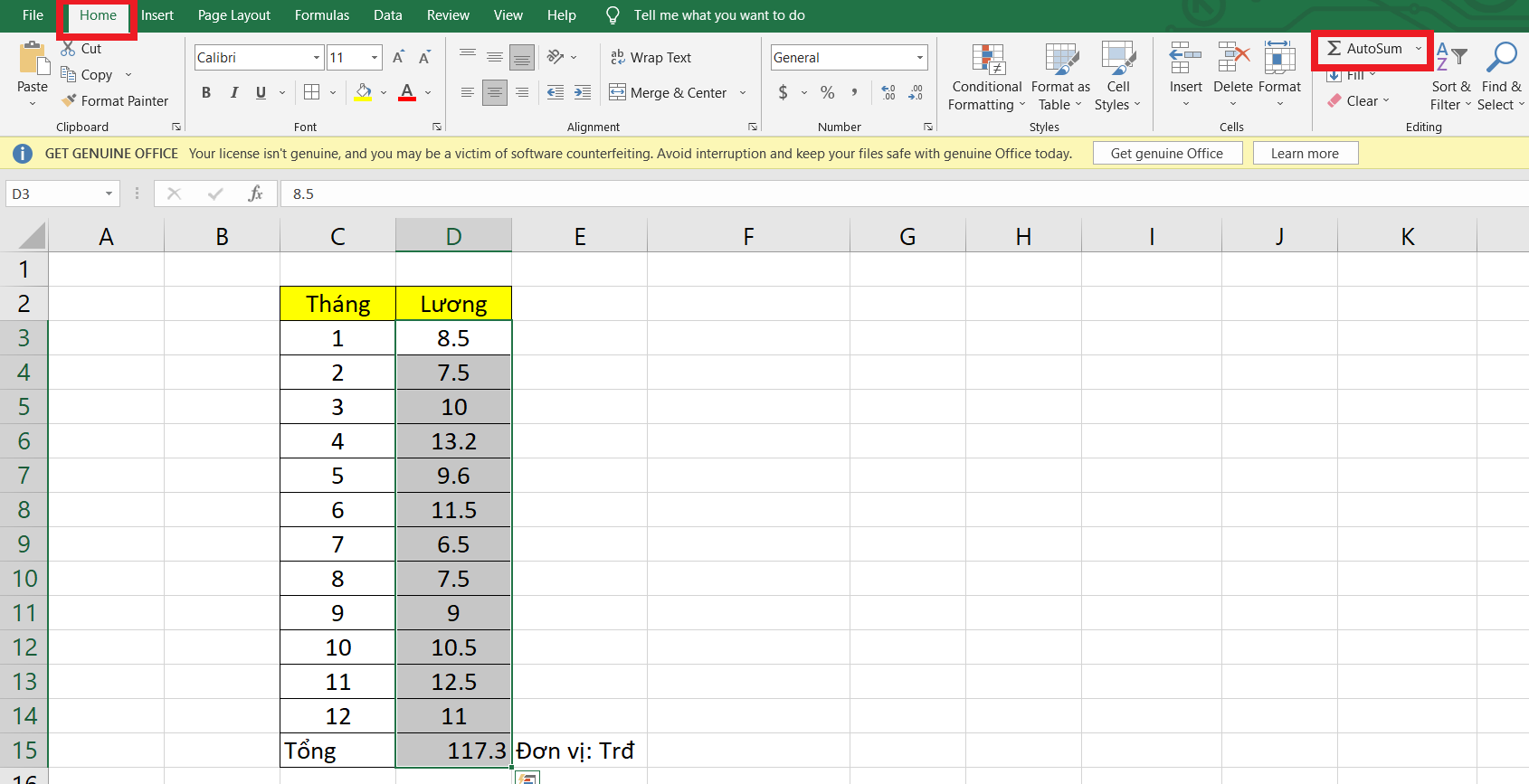 phép cộng trong excel