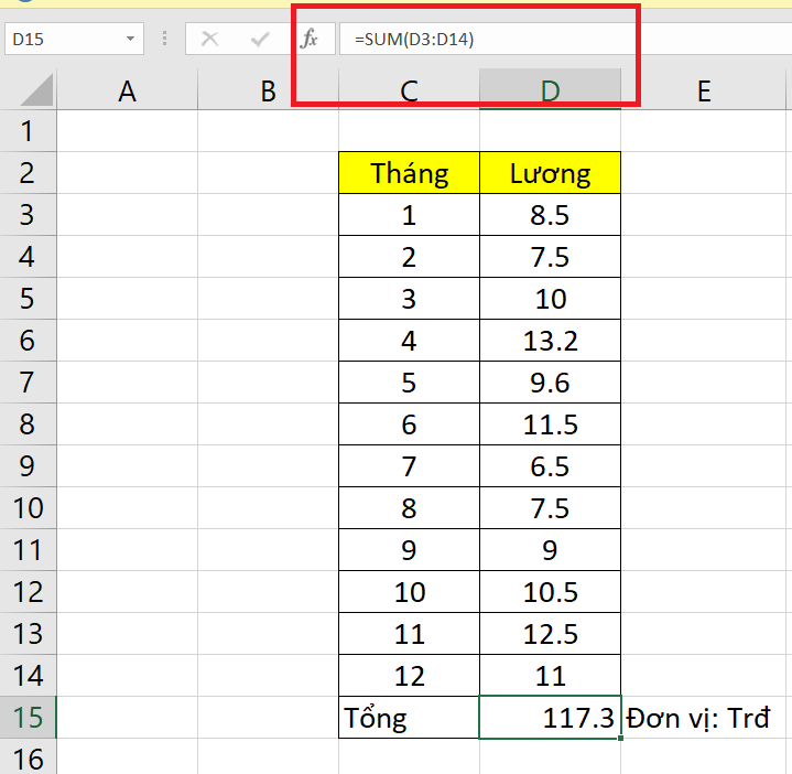 phép cộng trong excel
