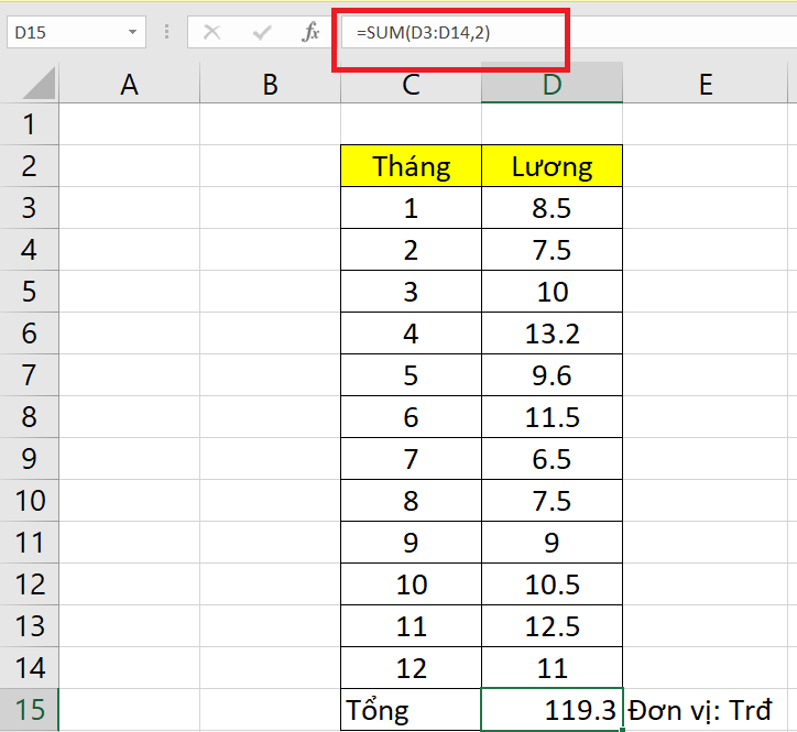 phép cộng trong excel
