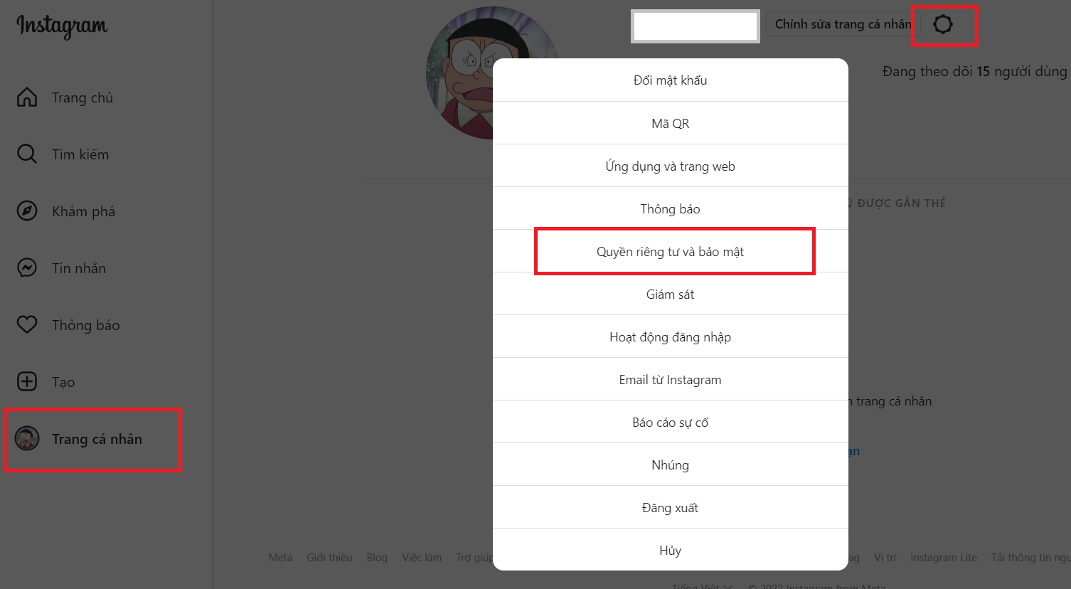 tắt hoạt động instagram