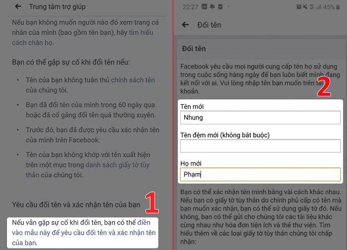 cách đổi tên Facebook 1 chữ