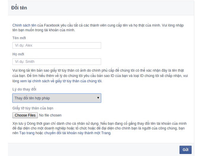 cách đổi tên Facebook 1 chữ