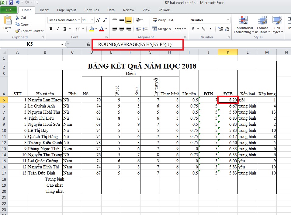 Làm tròn số trong Excel