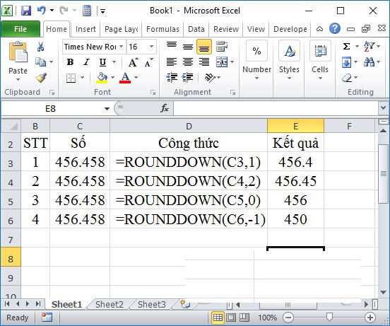 Làm tròn số trong Excel