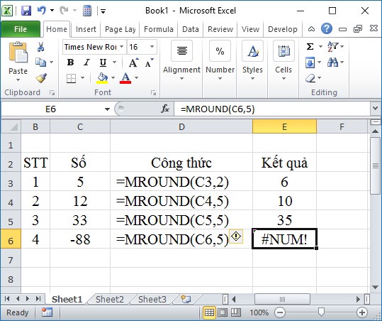Làm tròn số trong Excel