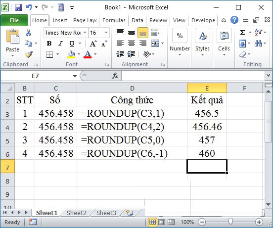 Làm tròn số trong Excel
