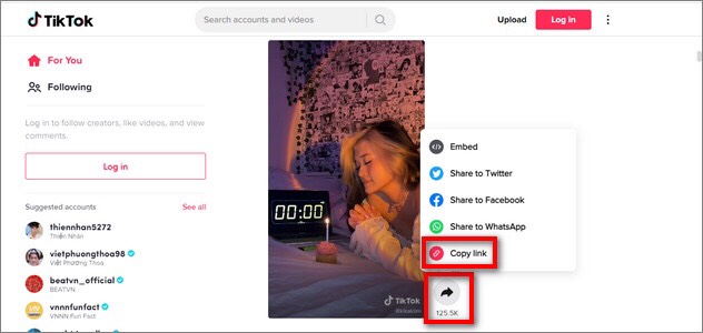 sao chép liên kết tiktok