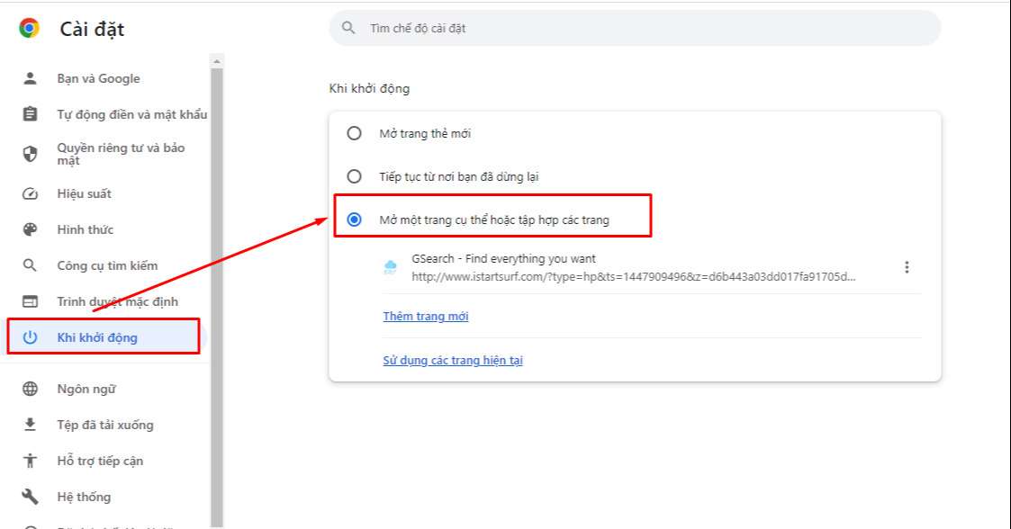 Cách cài đặt trang web mặc định trên Google Chrome