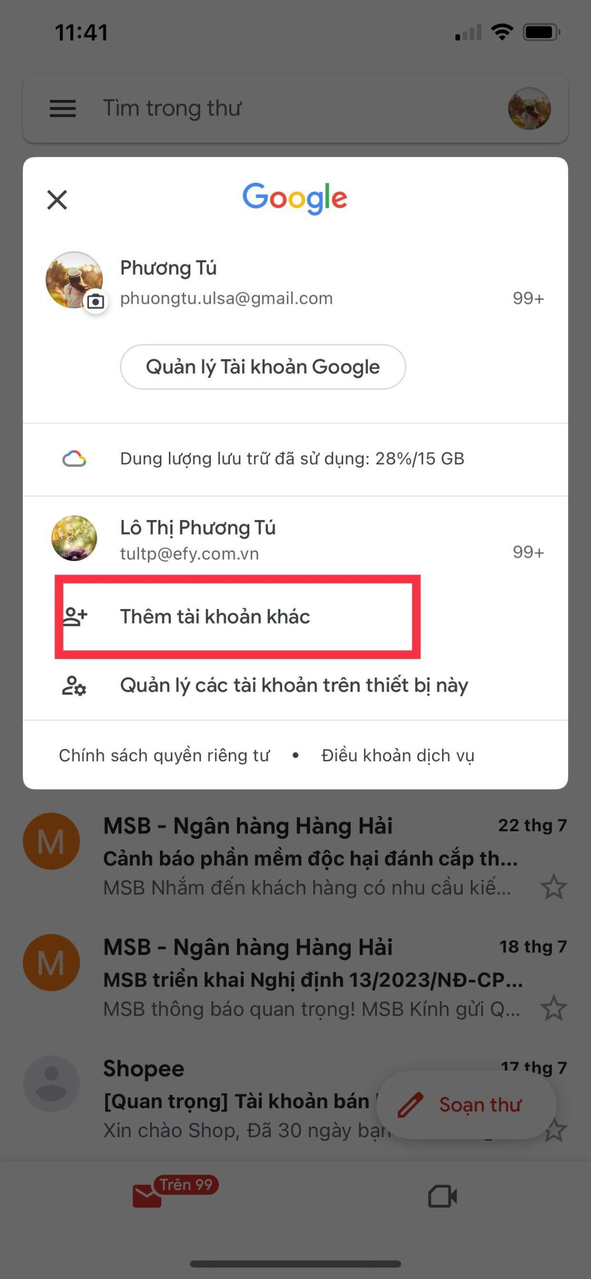 -Cách đổi tài khoản Google