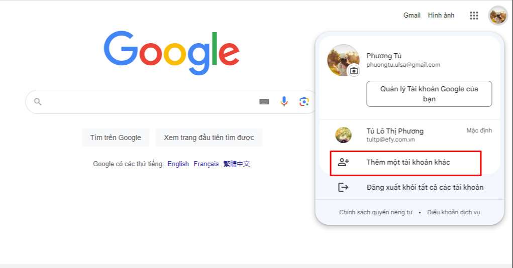 -Cách đổi tài khoản Google