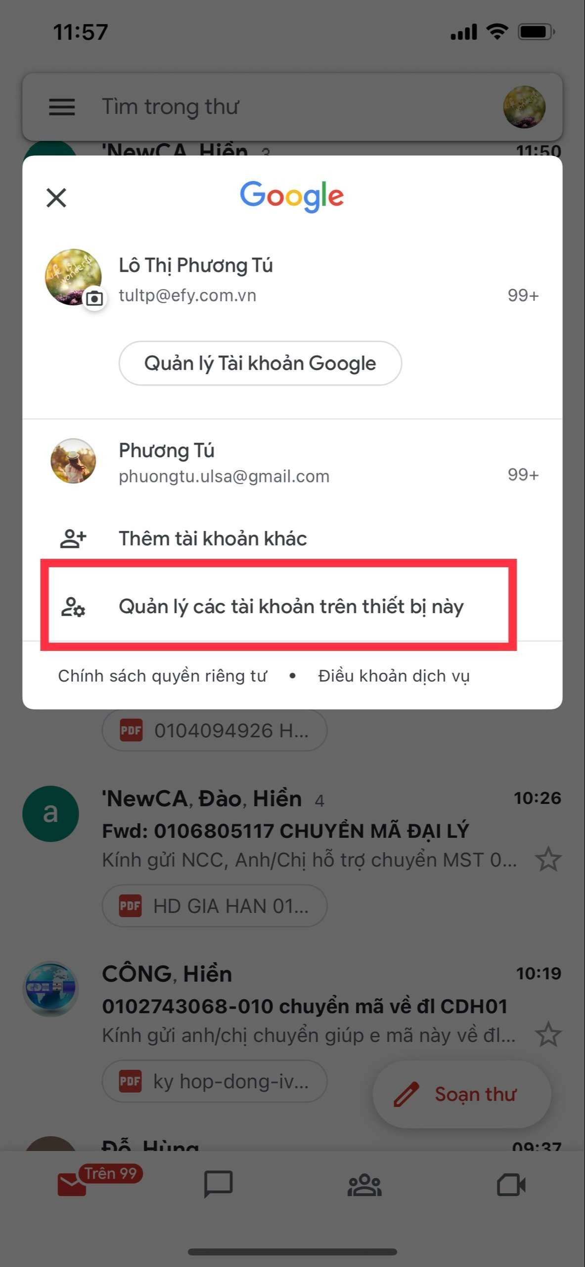 Cách đổi tài khoản Google