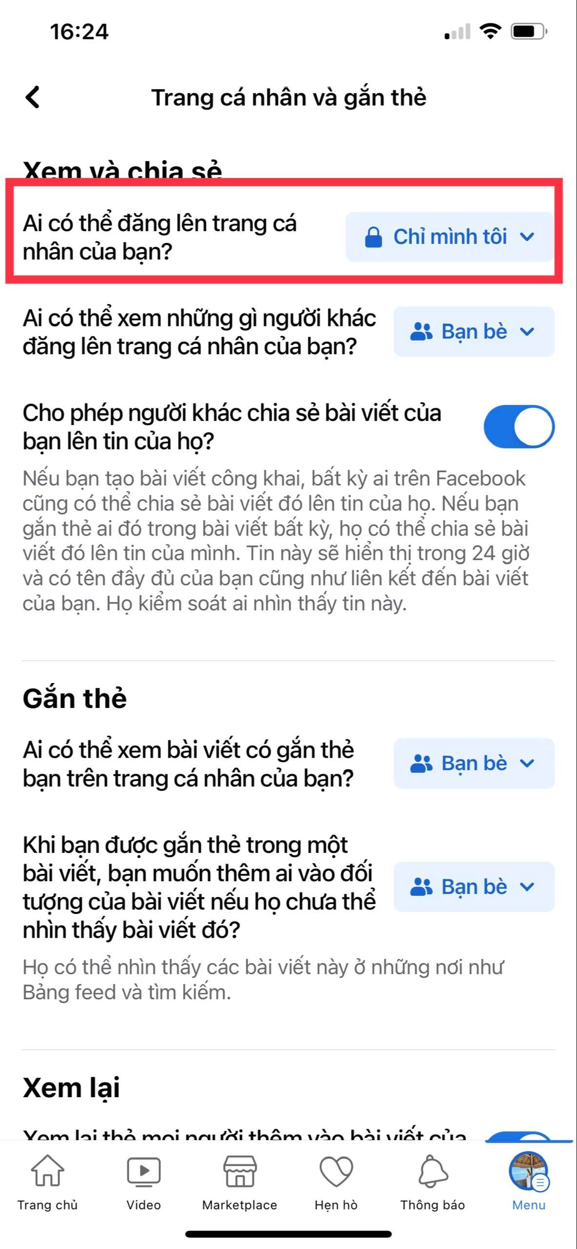 chặn tag trên Facebook