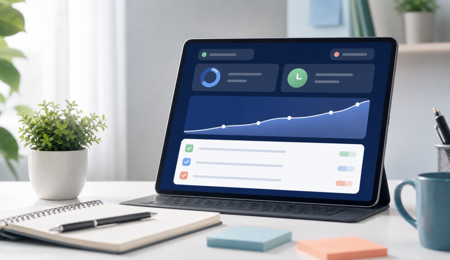 bảng tiến bộ cá nhân trên tablet cho website phát triển bản thân
